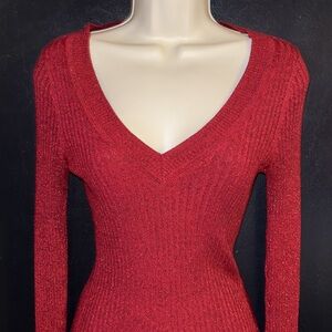 Express metallic red ribbed v neck sweater. Sz medium.